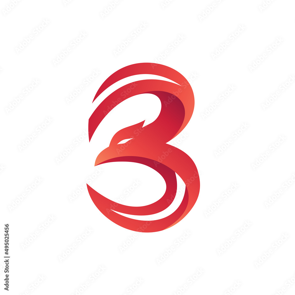 Number 3 With Eagle Shape Logo Vector