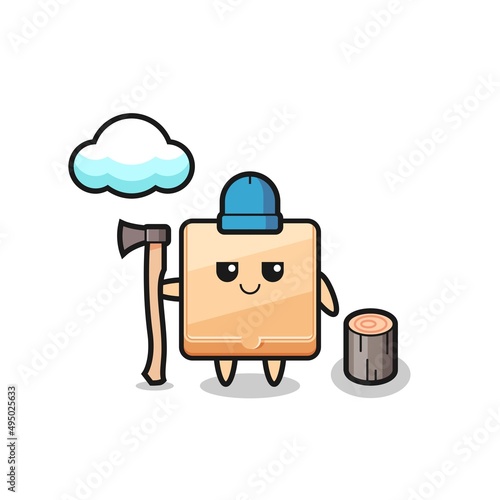 Character cartoon of pizza box as a woodcutter