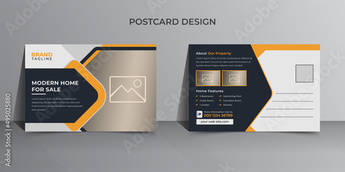Minimal and clean real estate postcard template design, real estate postcard layout, corporate real estate banners, poster and leaflets design