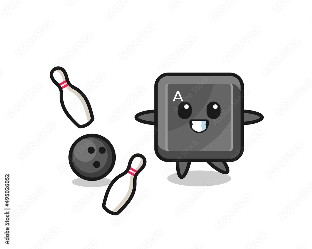 Character cartoon of keyboard button is playing bowling Character cartoon of keyboard button is playing bowling
