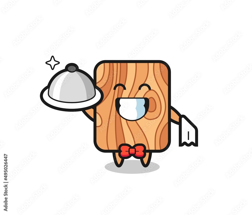 Character mascot of plank wood as a waiters Character mascot of plank wood as a waiters