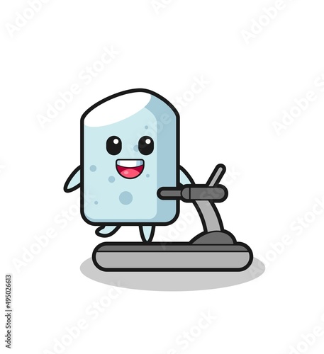 chalk cartoon character walking on the treadmill