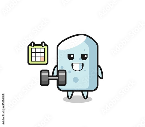 chalk mascot cartoon doing fitness with dumbbell