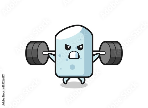 chalk mascot cartoon with a barbell