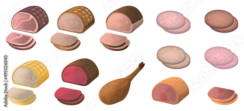 Various Types Of Ham. Illustration Of Various Types Of Pork Ham