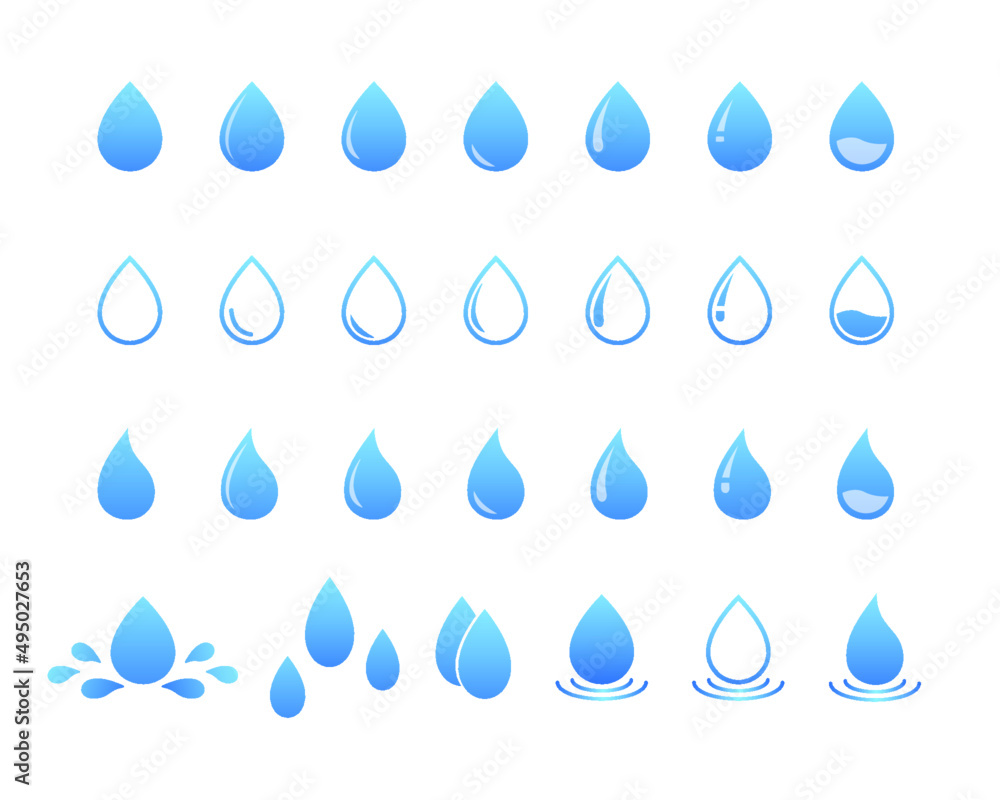 Vector Blue Water Drop Icon Set. Blue Gradient Droplet Shapes Collection Vector Blue Water Drop Icon Set. Blue Gradient Droplet Shapes Collection