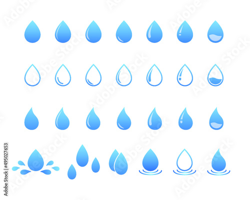 Vector Blue Water Drop Icon Set. Blue Gradient Droplet Shapes Collection