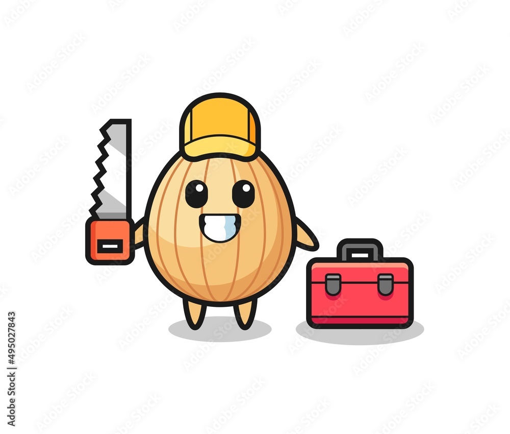 Illustration of almond character as a woodworker