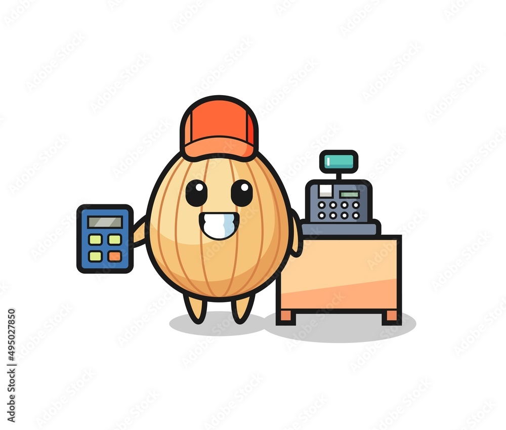 Illustration of almond character as a cashier