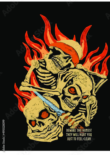 SKELETONS POCKET KNIFE Vector Design for t-shirt graphics, banners, fashion prints, slogan tees, stickers, flyers, posters and other creative uses	
