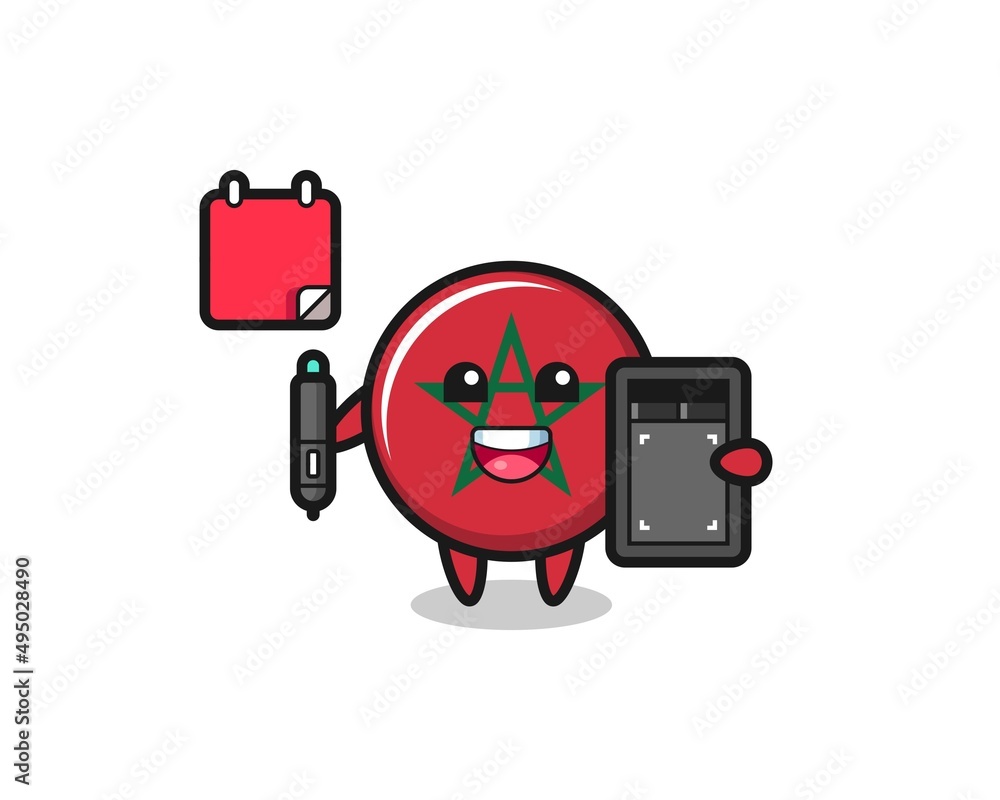 Illustration of morocco flag mascot as a graphic designer Illustration of morocco flag mascot as a graphic designer