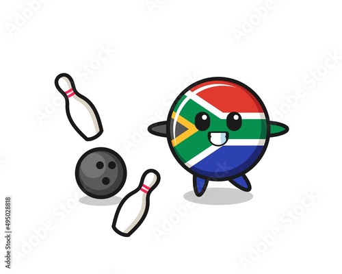 Character cartoon of south africa is playing bowling
