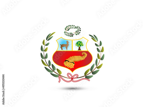Peru wreath  shield emblem coat of arms with laurel and red ribbon celebrating 28 of July in the Independence Day of Peru Country