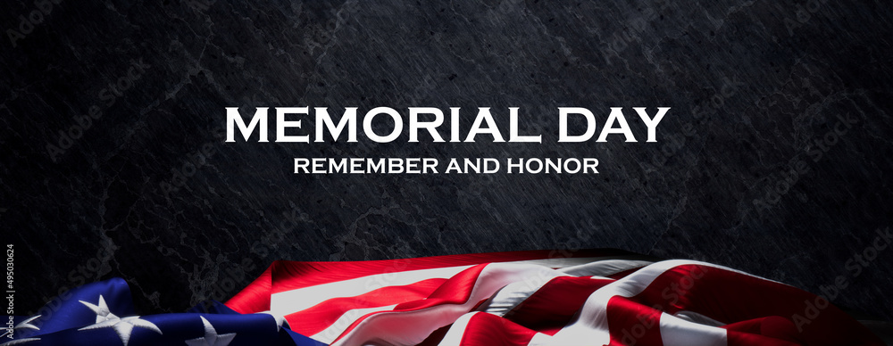 Memorial Day Banner with American Flag and Black Stone Background ...