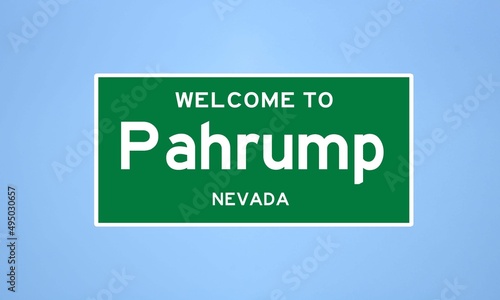 Pahrump, Nevada city limit sign. Town sign from the USA.