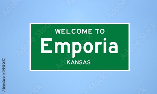 Emporia, Kansas city limit sign. Town sign from the USA.