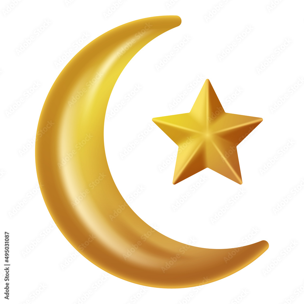 3D Illustration of Star and Crescent Moon. Vector Illustration 3D Illustration of Star and Crescent Moon. Vector Illustration