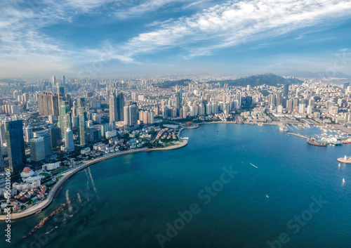 aerial photography qingdao coastline city buildings skyline