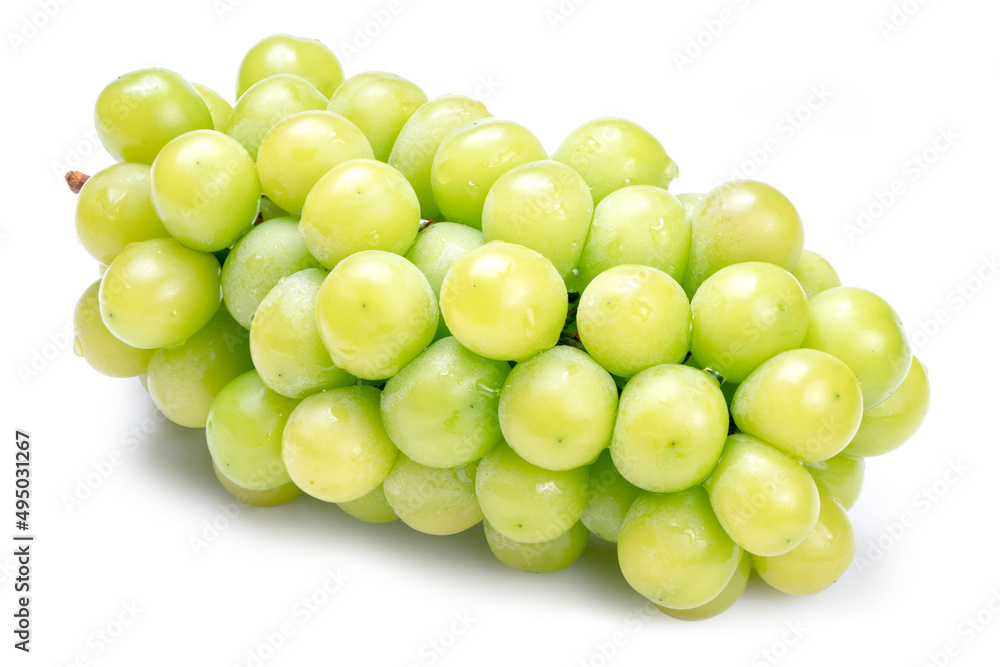 Fresh Organic Shine Muscat, Green Grapes isolated on white background with clipping path.	
