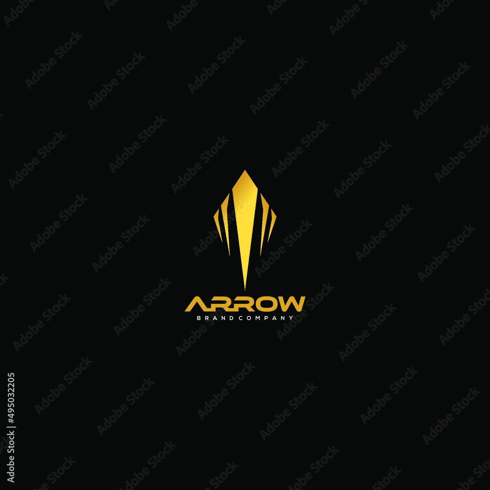 Arrow logo with dark background and gold color