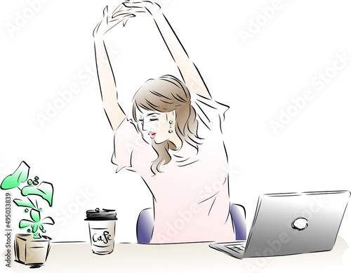 仕事の合間に一息する女性