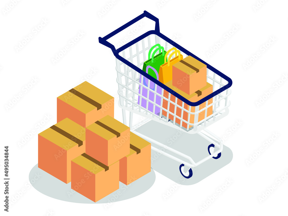 shopping cart with cardboards package