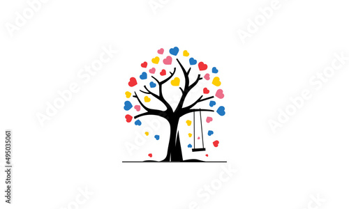 tree with colorful flowers logo with swing vector
