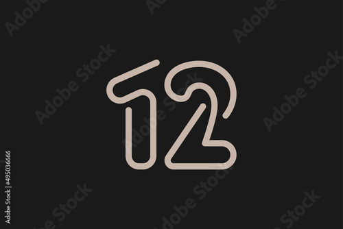 Number 12 Logo, Monogram Number 12 line style, usable for anniversary and business logos, flat design logo template, vector illustration
