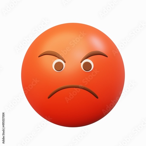 3d rendering image red ball angry expression emoticon, isolated with white background