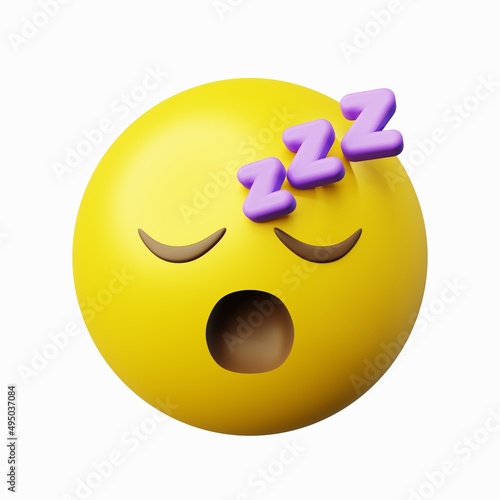 3d rendering image emoticon sleeping or sleepy face, isolated with white background