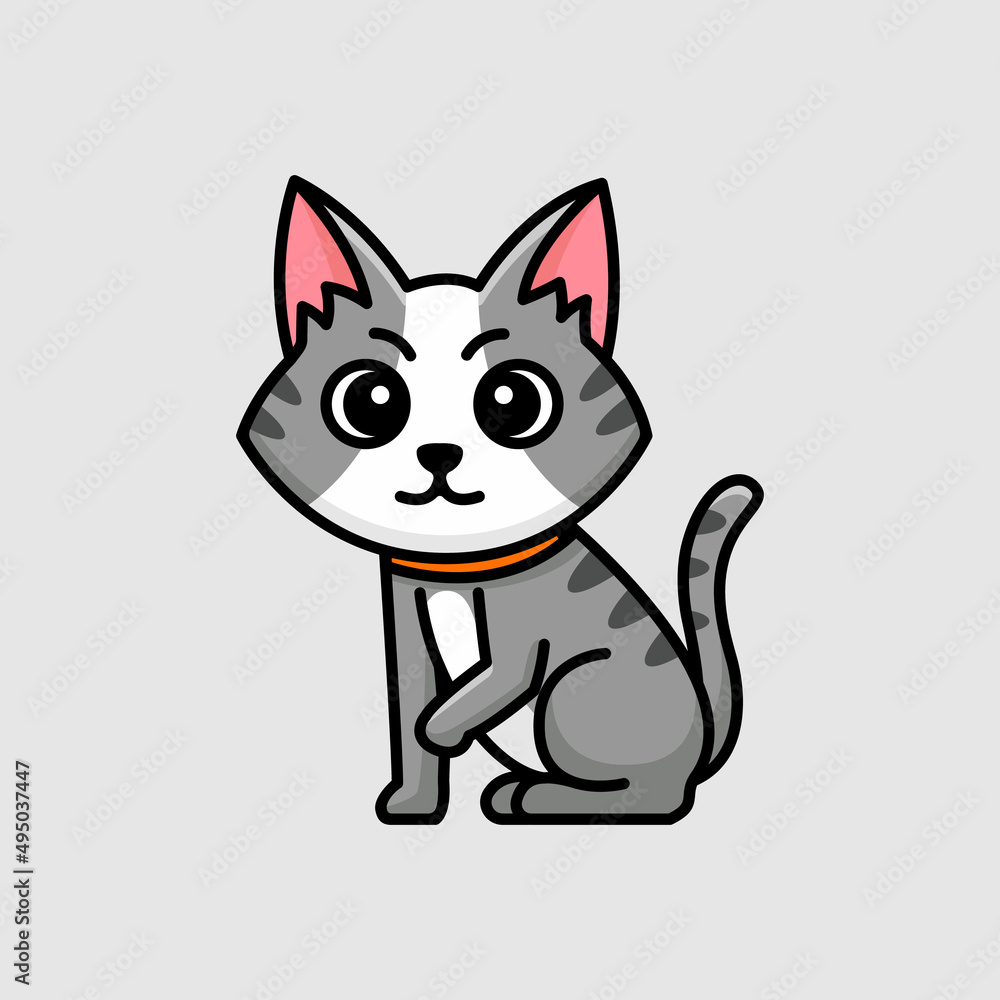 cute little cat cartoon illustration isolated
