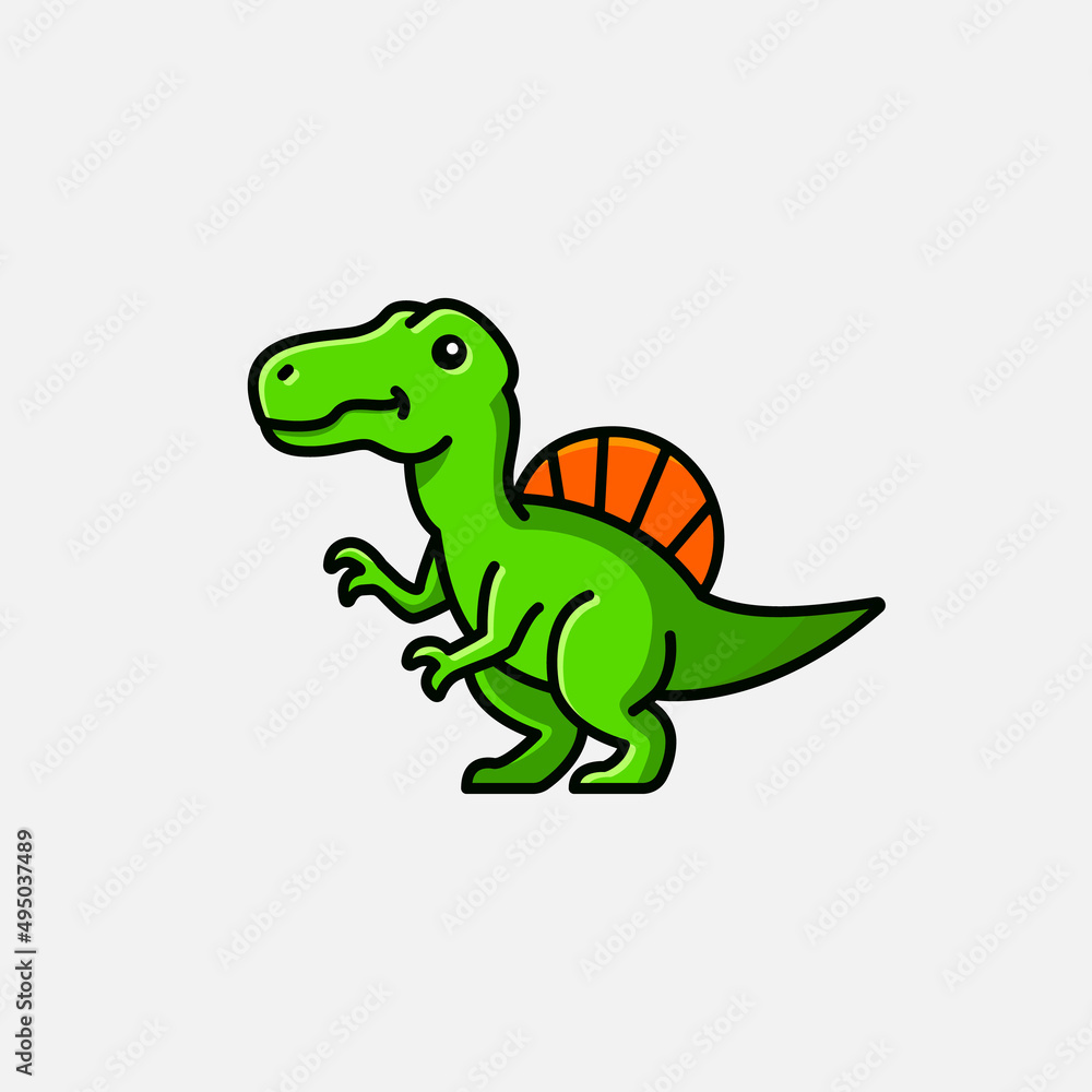 Naklejka premium cute baby spinosaurus cartoon dinosaur character illustration isolated