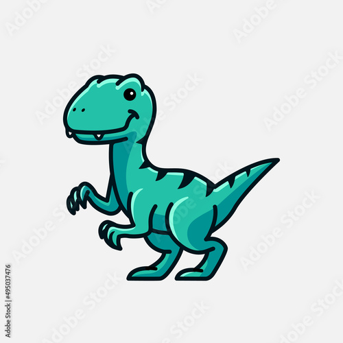 cute baby raptor cartoon dinosaur character illustration isolated © Veesl Studio