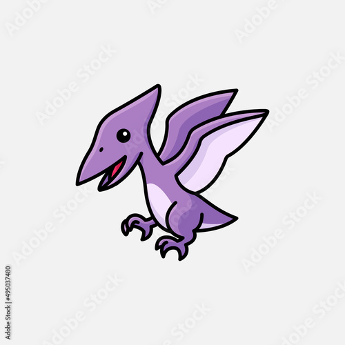 cute baby pterodactyl cartoon dinosaur character illustration isolated