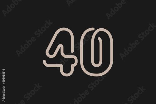 Number 40 Logo, Monogram Number 40 line style, usable for anniversary and business logos, flat design logo template, vector illustration