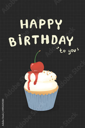 Happy birthday card with cute cupcake.