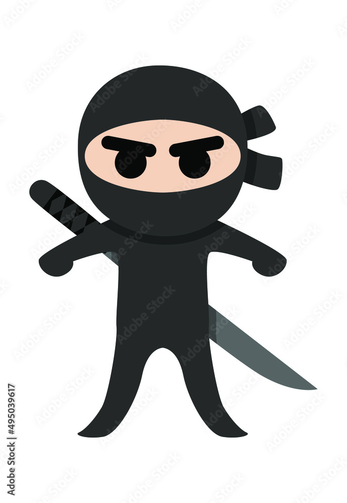 illustration of ninja with black tshirt on white background illustration of ninja with black tshirt on white background