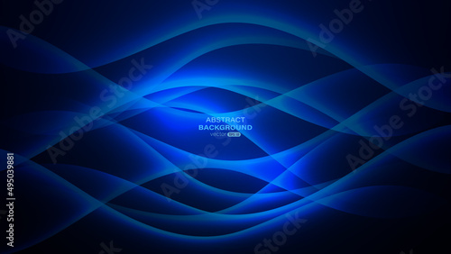 Abstract glowing dark blue curve flowing wave background. Vector illustration