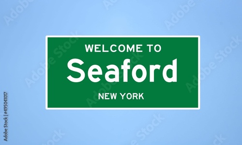 Seaford, New York city limit sign. Town sign from the USA. photo