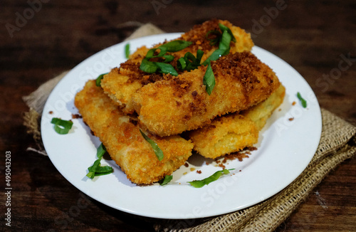 risoles, delicious fried meal made of flour skin with stuffing of carrot, potatoes, chicken, chilli