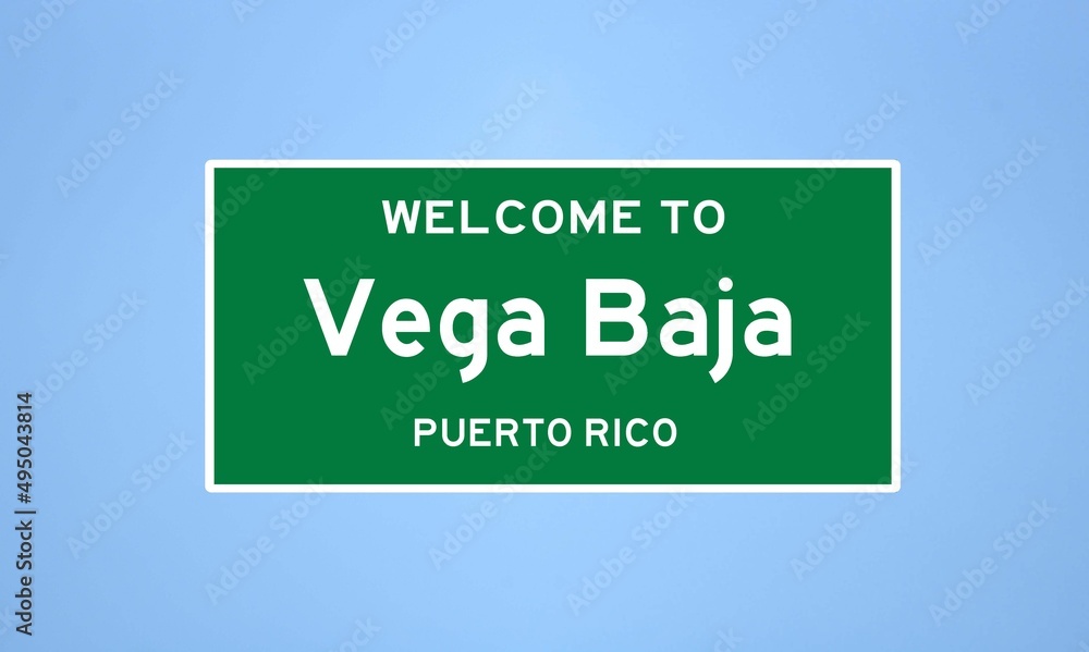 Vega Baja, Puerto Rico city limit sign. Town sign from the USA.