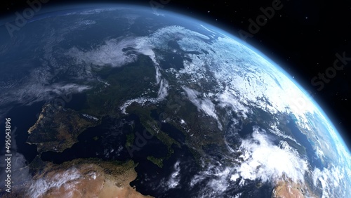Fototapeta Naklejka Na Ścianę i Meble -  宇宙から見たヨーロッパを中心にした地球の3Dイラスト