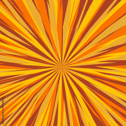 Pop art radial colorful comics book magazine cover. Striped yellow and brown digital background. Cartoon funny retro pattern strip mock up. Vector halftone illustration. Sunburst  starburst shape