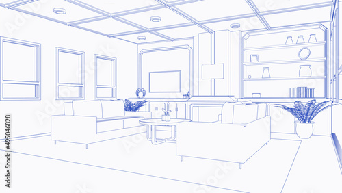 Living room interior blueprint