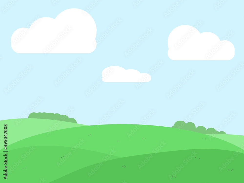 草原背景　壁紙　自然　芝生　空　雲　イラスト
