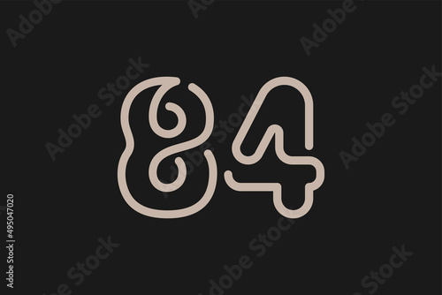 Number 84 Logo, Monogram Number 84 line style, usable for anniversary and business logos, flat design logo template, vector illustration