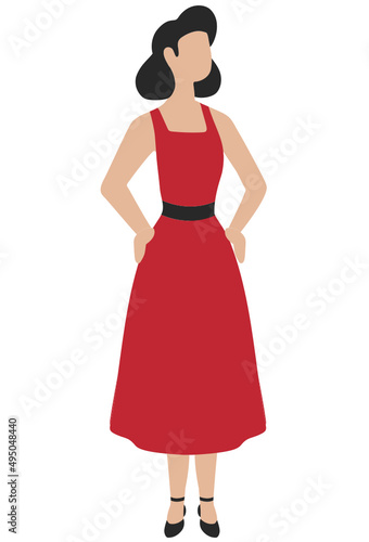 Mujer con peinado y vestido elegante color rojo Vector