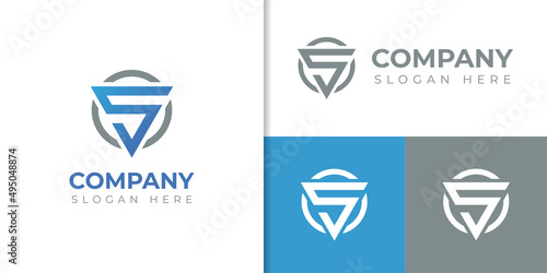 letter s shield vector logo with circle shape elements icon design for identity symbol
