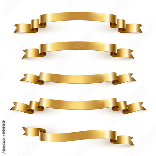 Gold ribbon banners, shiny blank decor element templates for congratulation text, caption