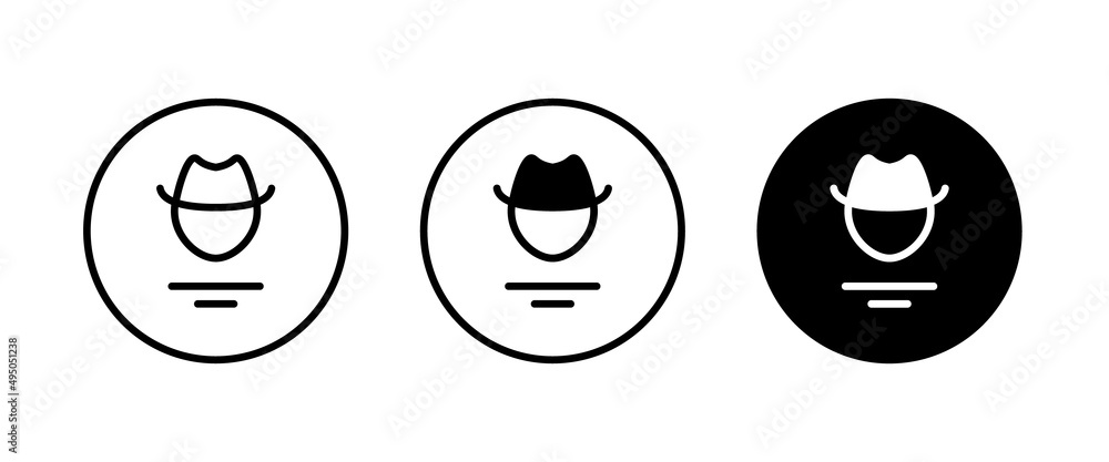 Avatar man in a hat icons , Secret service agent, Spy man icon Wanted button, vector, sign, symbol, logo, illustration, editable stroke, flat design style isolated on white Avatar man in a hat icons , Secret service agent, Spy man icon Wanted button, vector, sign, symbol, logo, illustration, editable stroke, flat design style isolated on white